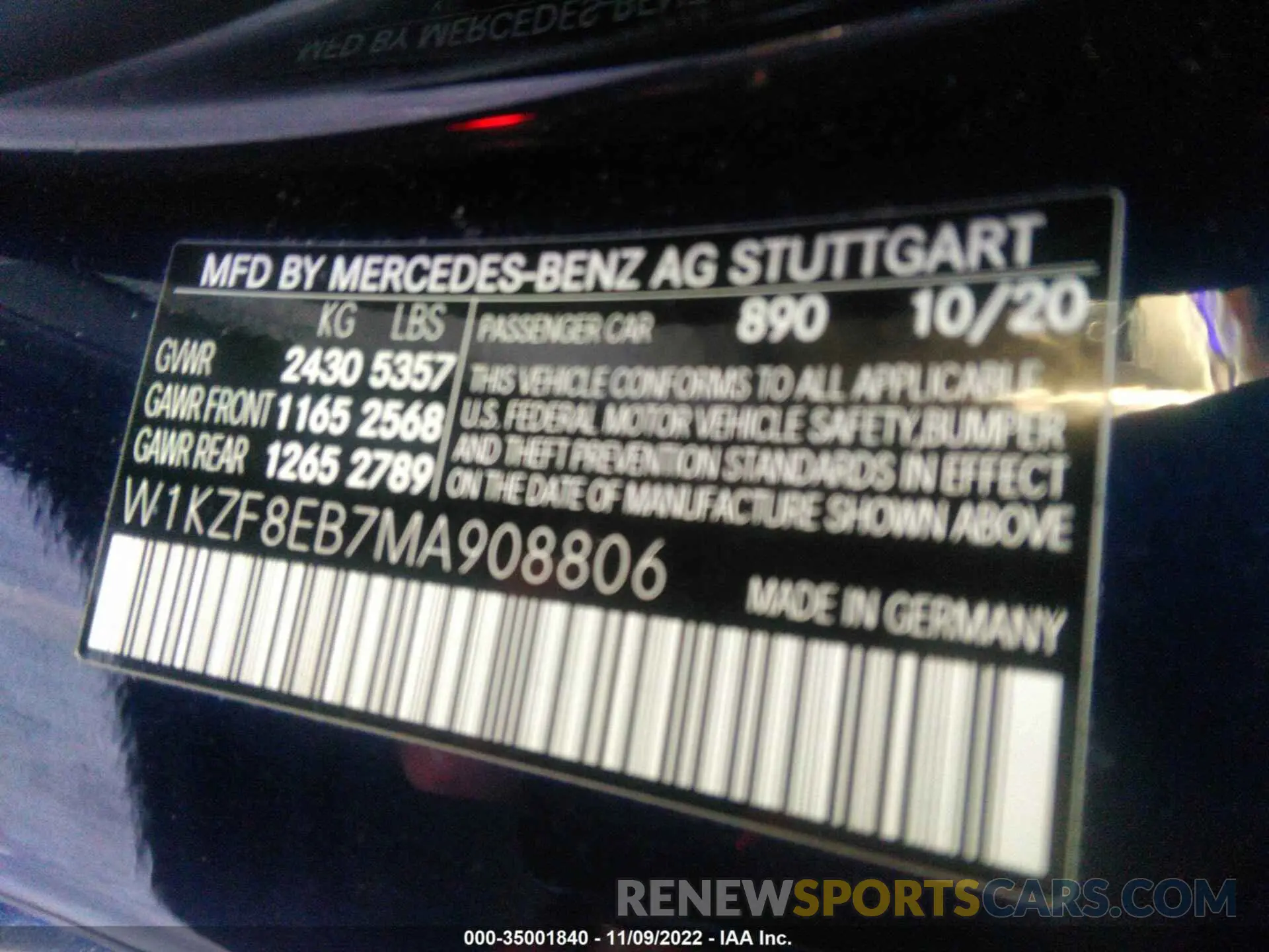 9 fotografías del automóvil dañado W1KZF8EB7MA908806 MERCEDES-BENZ E-CLASS 2021