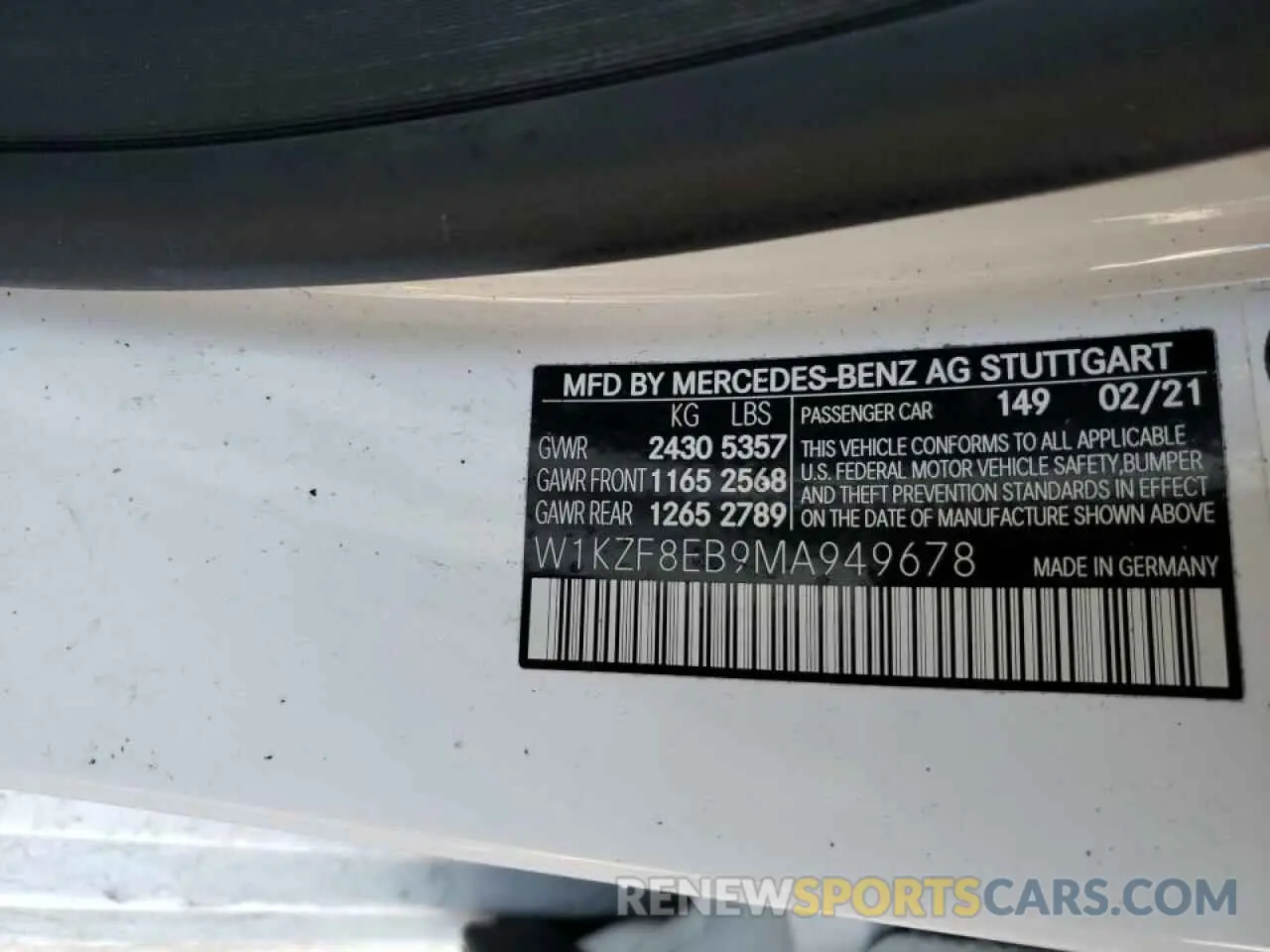10 fotografías del automóvil dañado W1KZF8EB9MA949678 MERCEDES-BENZ E-CLASS 2021