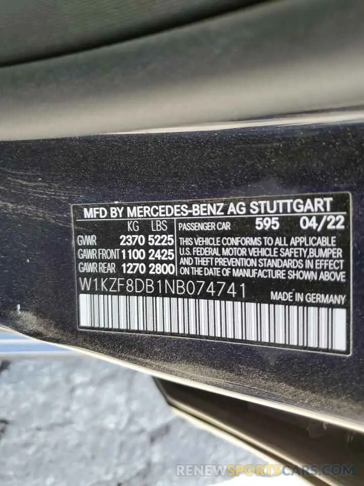 12 fotografías del automóvil dañado W1KZF8DB1NB074741 MERCEDES-BENZ E-CLASS 2022