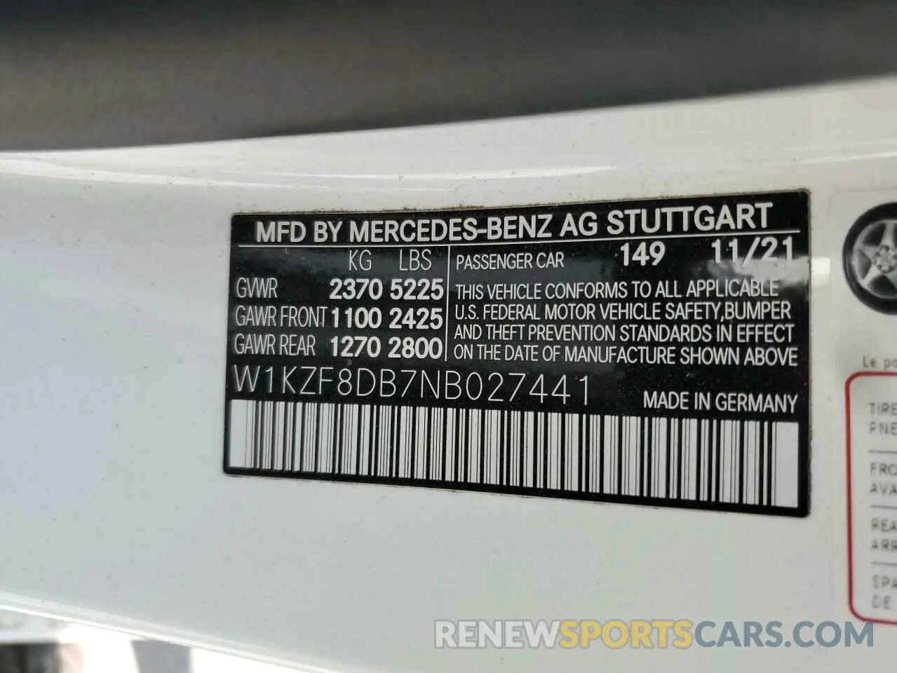 12 fotografías del automóvil dañado W1KZF8DB7NB027441 MERCEDES-BENZ E-CLASS 2022