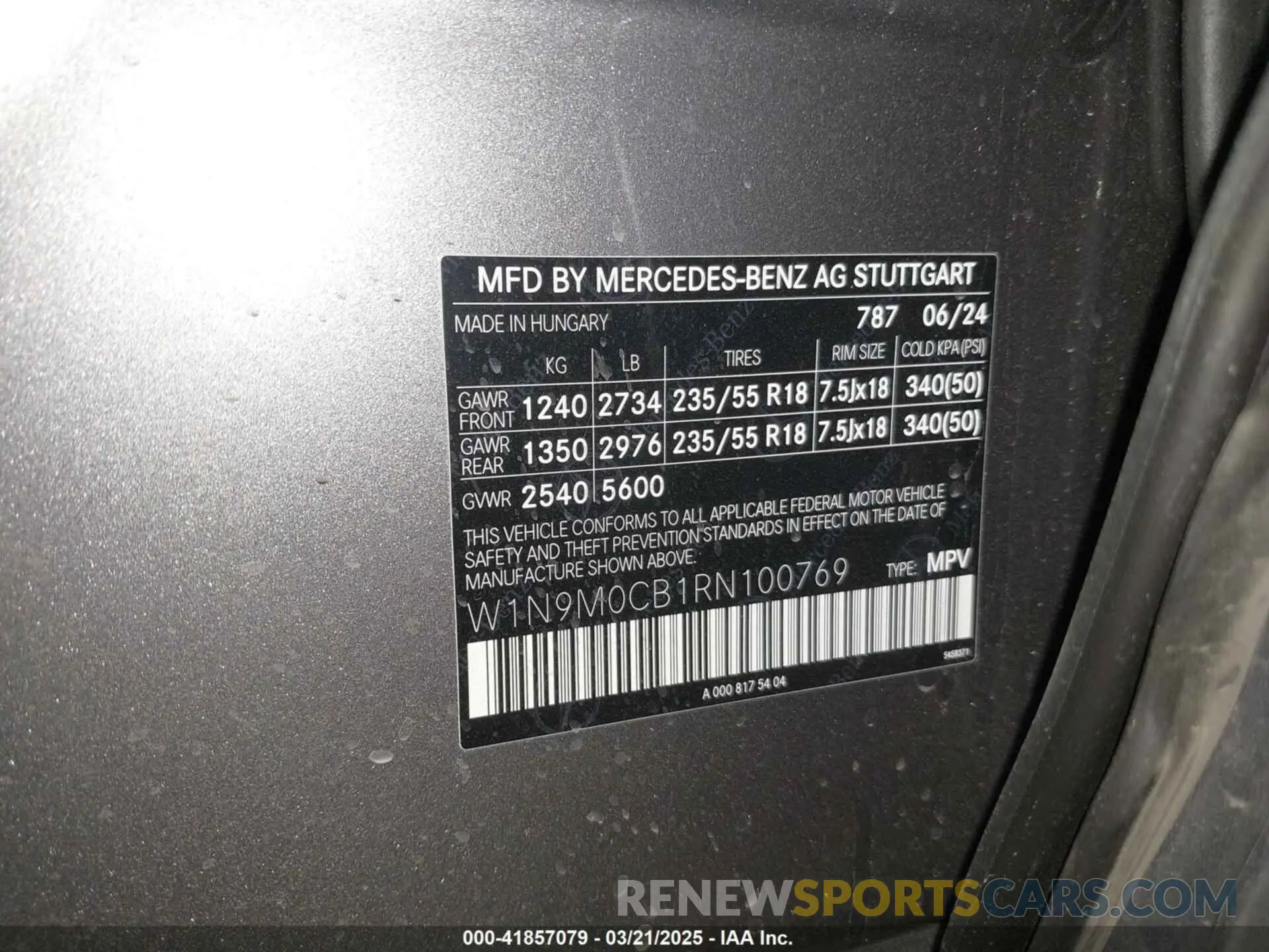 9 fotografías del automóvil dañado W1N9M0CB1RN100769 MERCEDES-BENZ EQB 2025