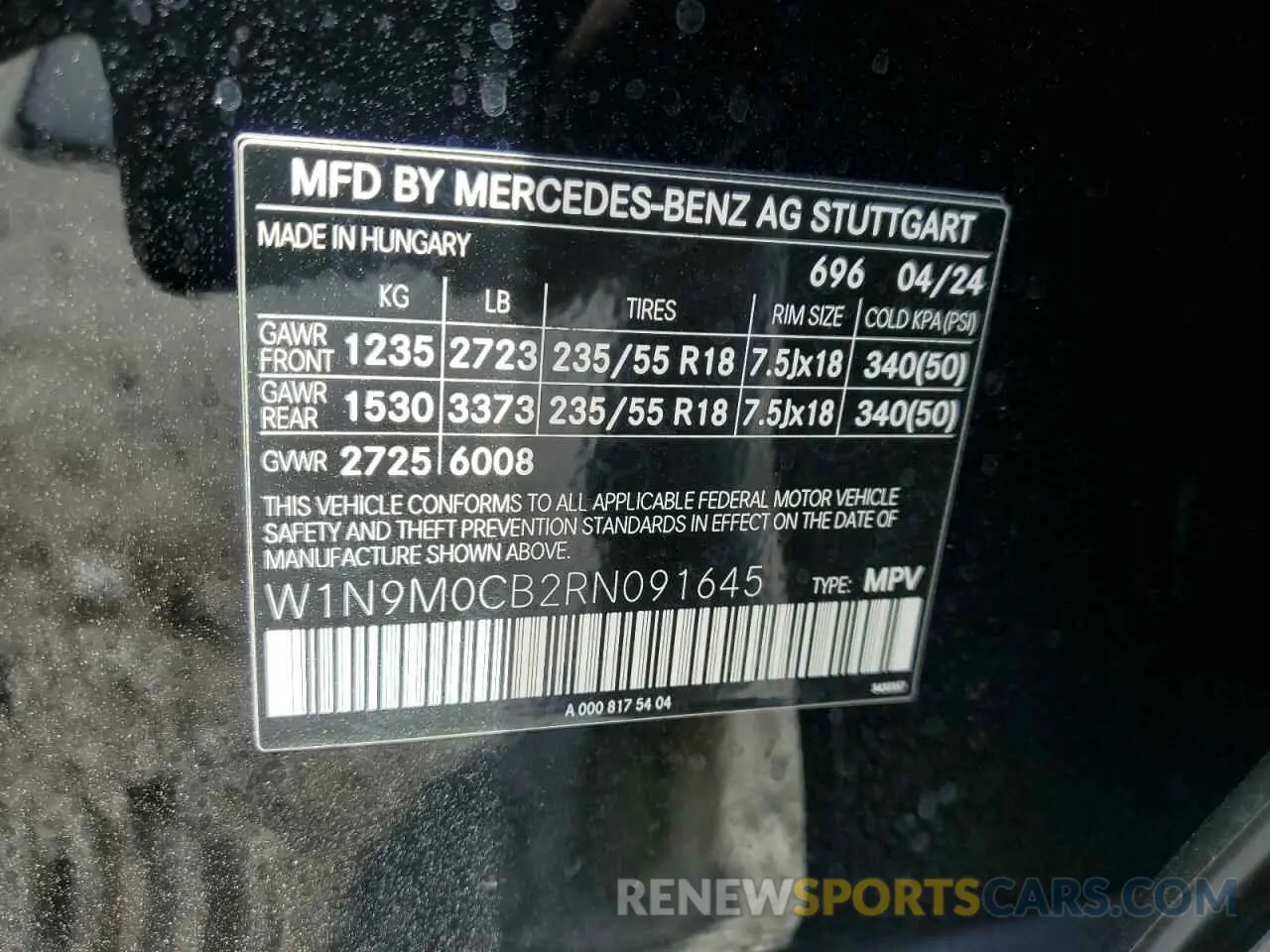 13 fotografías del automóvil dañado W1N9M0CB2RN091645 MERCEDES-BENZ EQB 250+ 2024