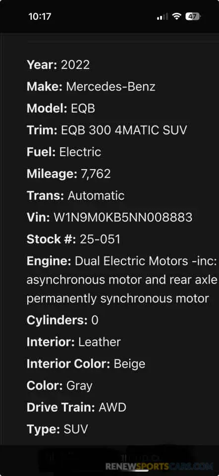 10 fotografías del automóvil dañado W1N9M0KB5NN008XXX MERCEDES-BENZ EQB 300 4M 2022