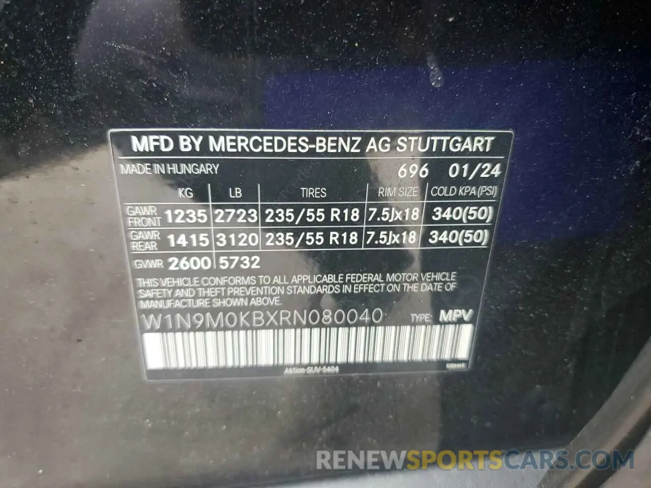 12 fotografías del automóvil dañado W1N9M0KBXRN080040 MERCEDES-BENZ EQB 300 4M 2024