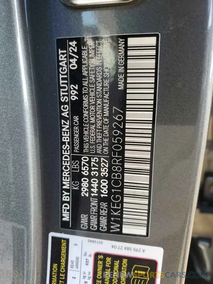 12 fotografías del automóvil dañado W1KEG1CB8RF059267 MERCEDES-BENZ EQE SEDAN 2024