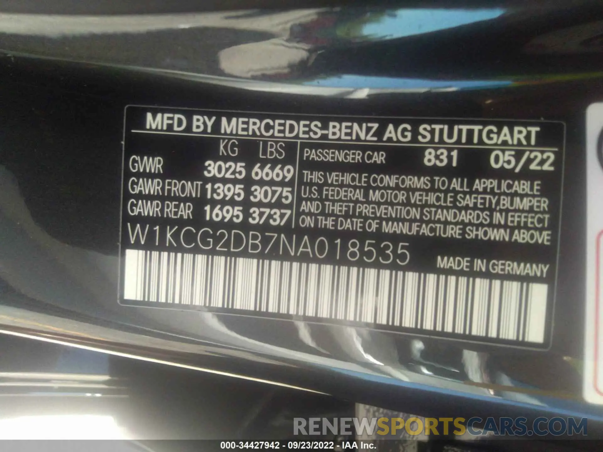 9 fotografías del automóvil dañado W1KCG2DB7NA018535 MERCEDES-BENZ EQS 2022