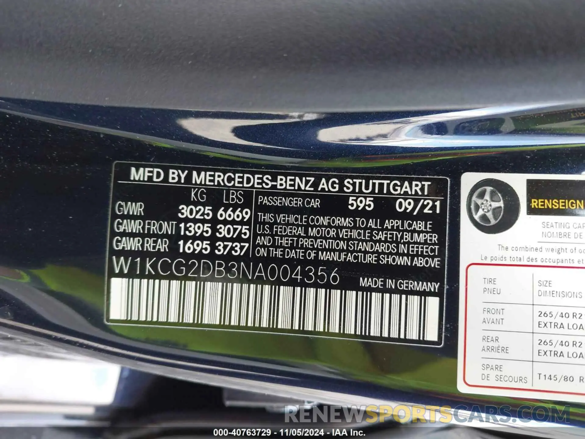 9 fotografías del automóvil dañado W1KCG2DB3NA004356 MERCEDES-BENZ EQS 450+ 2022