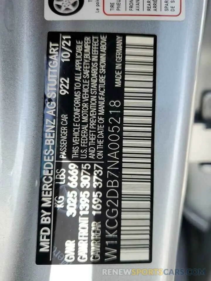 14 fotografías del automóvil dañado W1KCG2DB7NA005218 MERCEDES-BENZ EQS SEDAN 2022