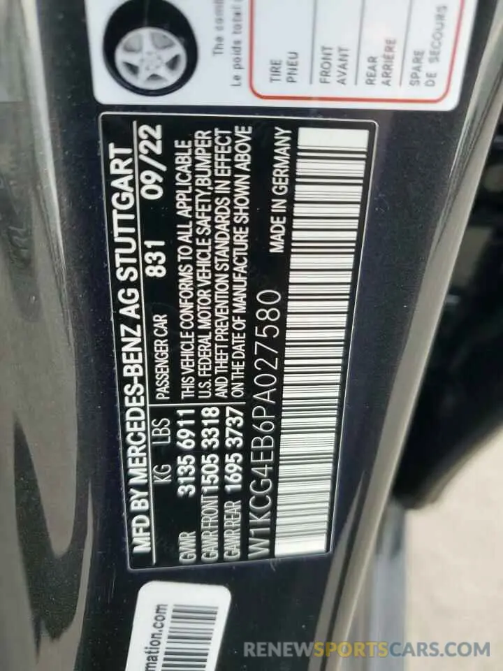12 fotografías del automóvil dañado W1KCG4EB6PA027580 MERCEDES-BENZ EQS SEDAN 2023
