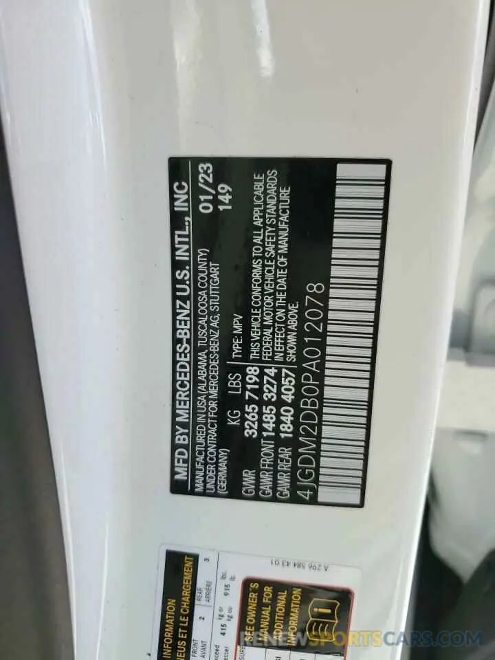 14 fotografías del automóvil dañado 4JGDM2DB0PA012078 MERCEDES-BENZ EQS SUV 45 2023