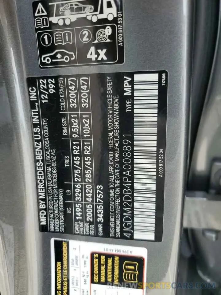 13 fotografías del automóvil dañado 4JGDM2DB4PA008891 MERCEDES-BENZ EQS SUV 45 2023
