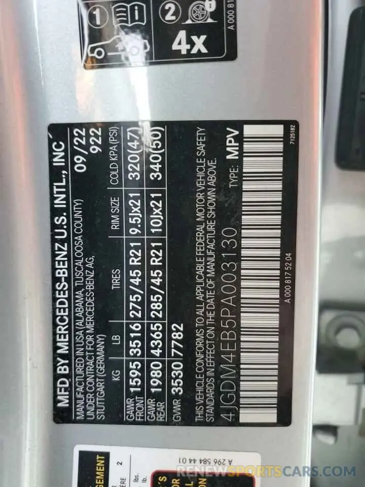 13 fotografías del automóvil dañado 4JGDM4EB5PA003130 MERCEDES-BENZ EQS SUV 58 2023