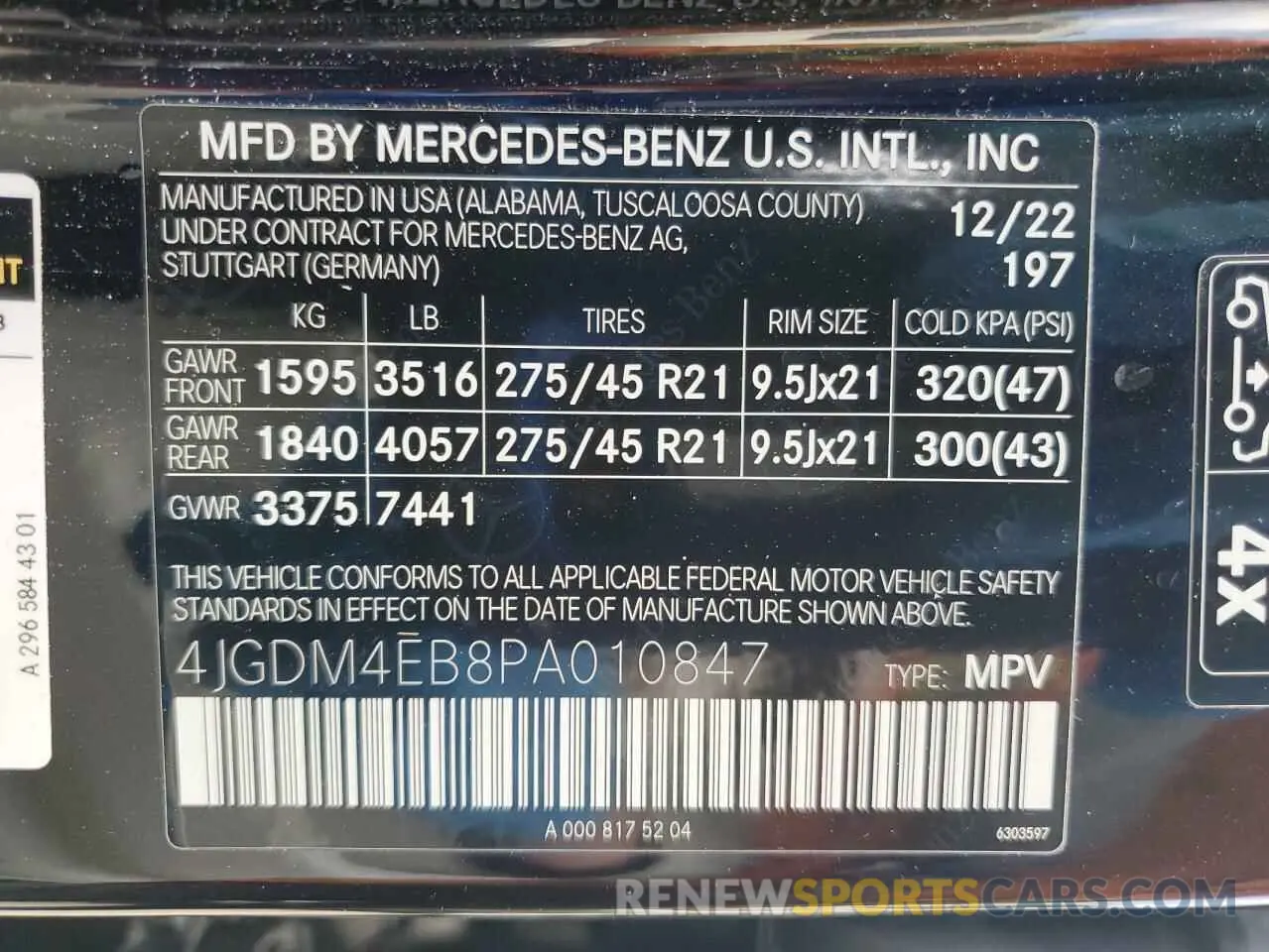 12 fotografías del automóvil dañado 4JGDM4EB8PA010847 MERCEDES-BENZ EQS SUV 58 2023