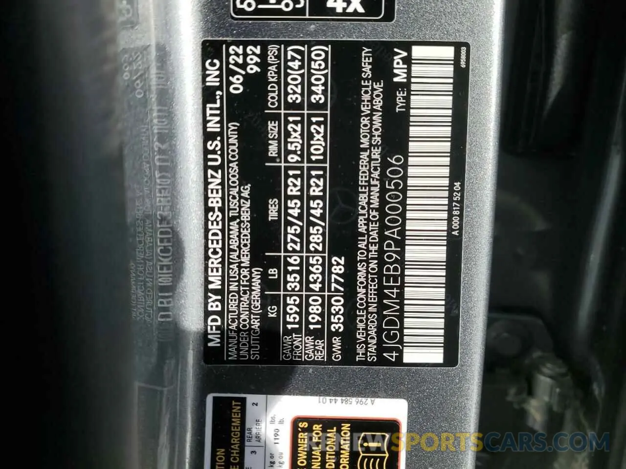14 fotografías del automóvil dañado 4JGDM4EB9PA000506 MERCEDES-BENZ EQS SUV 58 2023