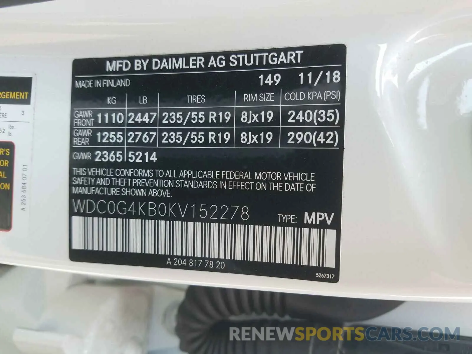 10 fotografías del automóvil dañado WDC0G4KB0KV152278 MERCEDES-BENZ G CLASS 2019