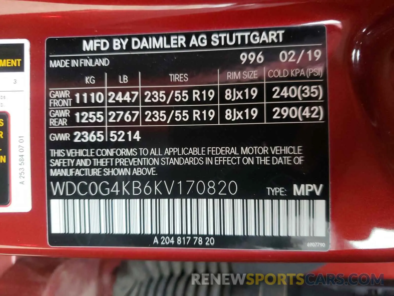 10 fotografías del automóvil dañado WDC0G4KB6KV170820 MERCEDES-BENZ G CLASS 2019