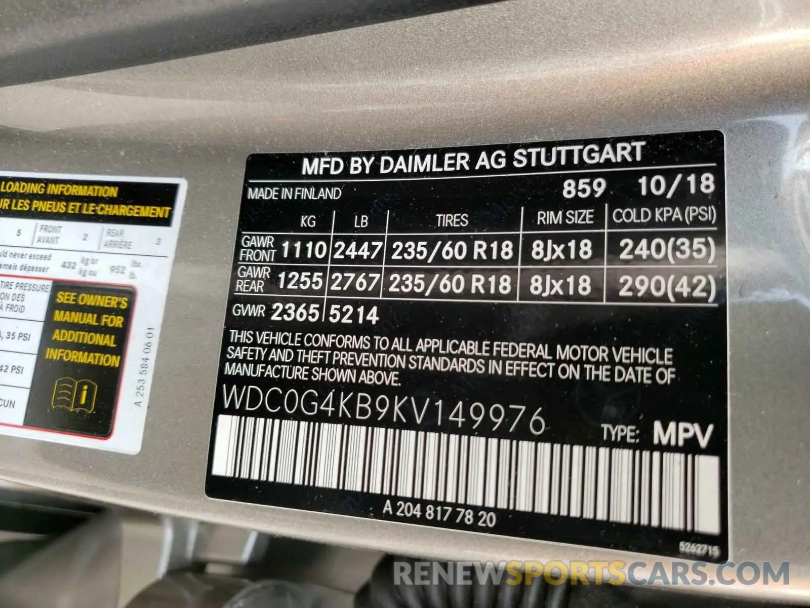 10 fotografías del automóvil dañado WDC0G4KB9KV149976 MERCEDES-BENZ G CLASS 2019