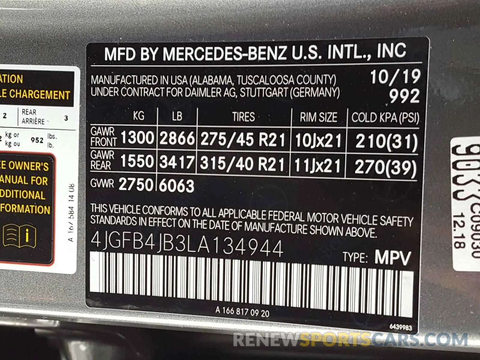 10 fotografías del automóvil dañado 4JGFB4JB3LA134944 MERCEDES-BENZ G CLASS 2020