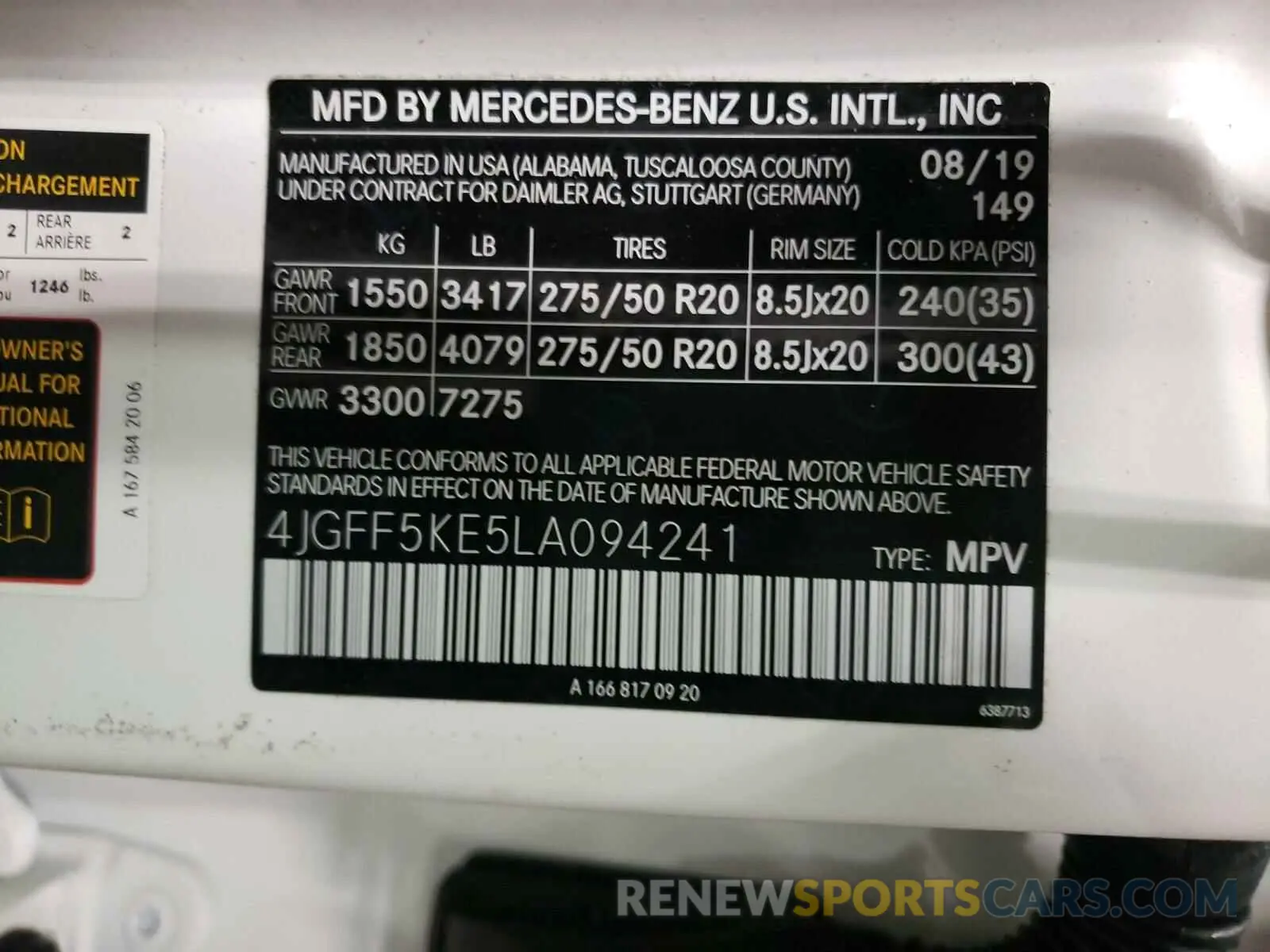 10 fotografías del automóvil dañado 4JGFF5KE5LA094241 MERCEDES-BENZ G CLASS 2020