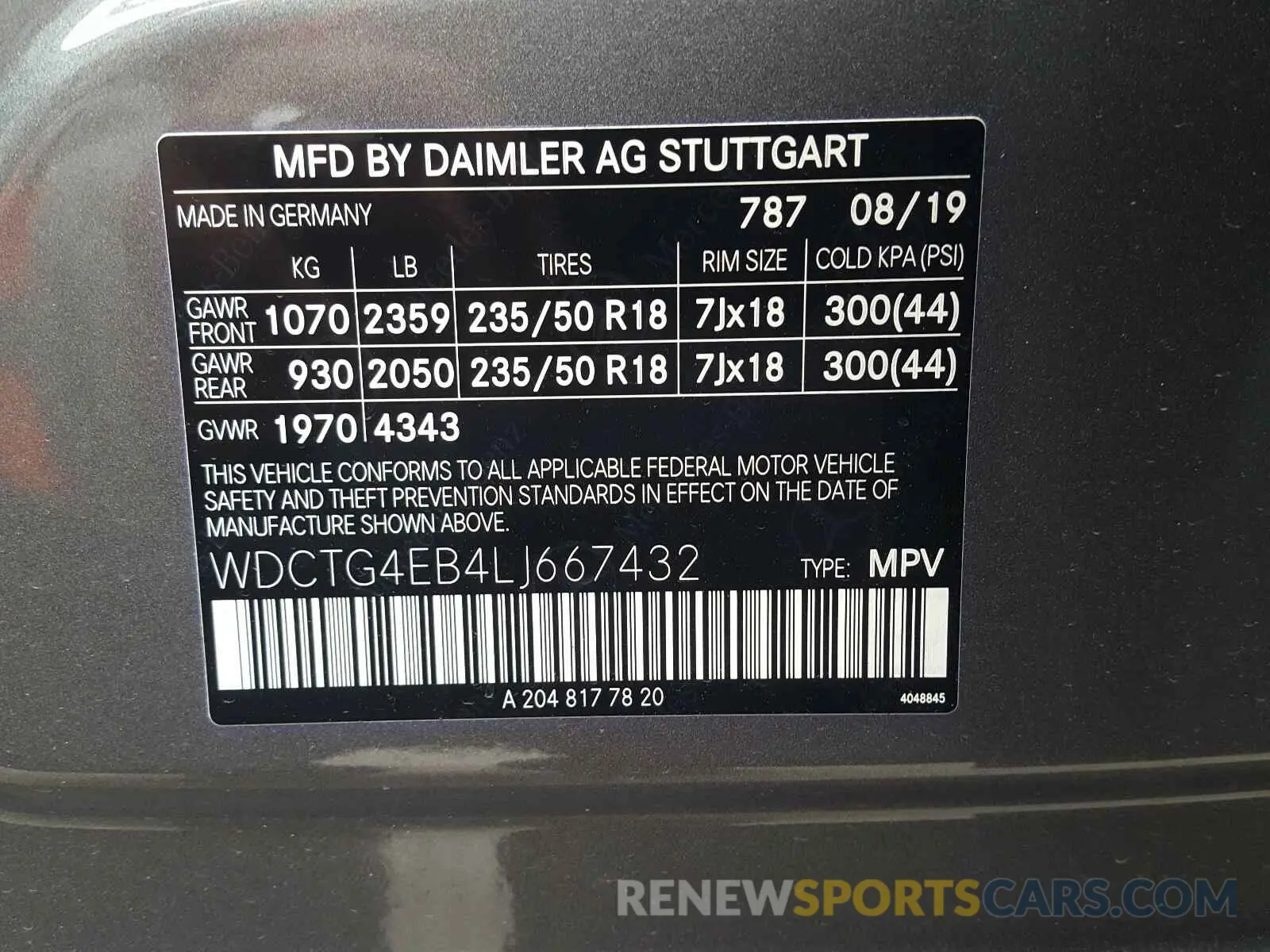 10 fotografías del automóvil dañado WDCTG4EB4LJ667432 MERCEDES-BENZ G CLASS 2020