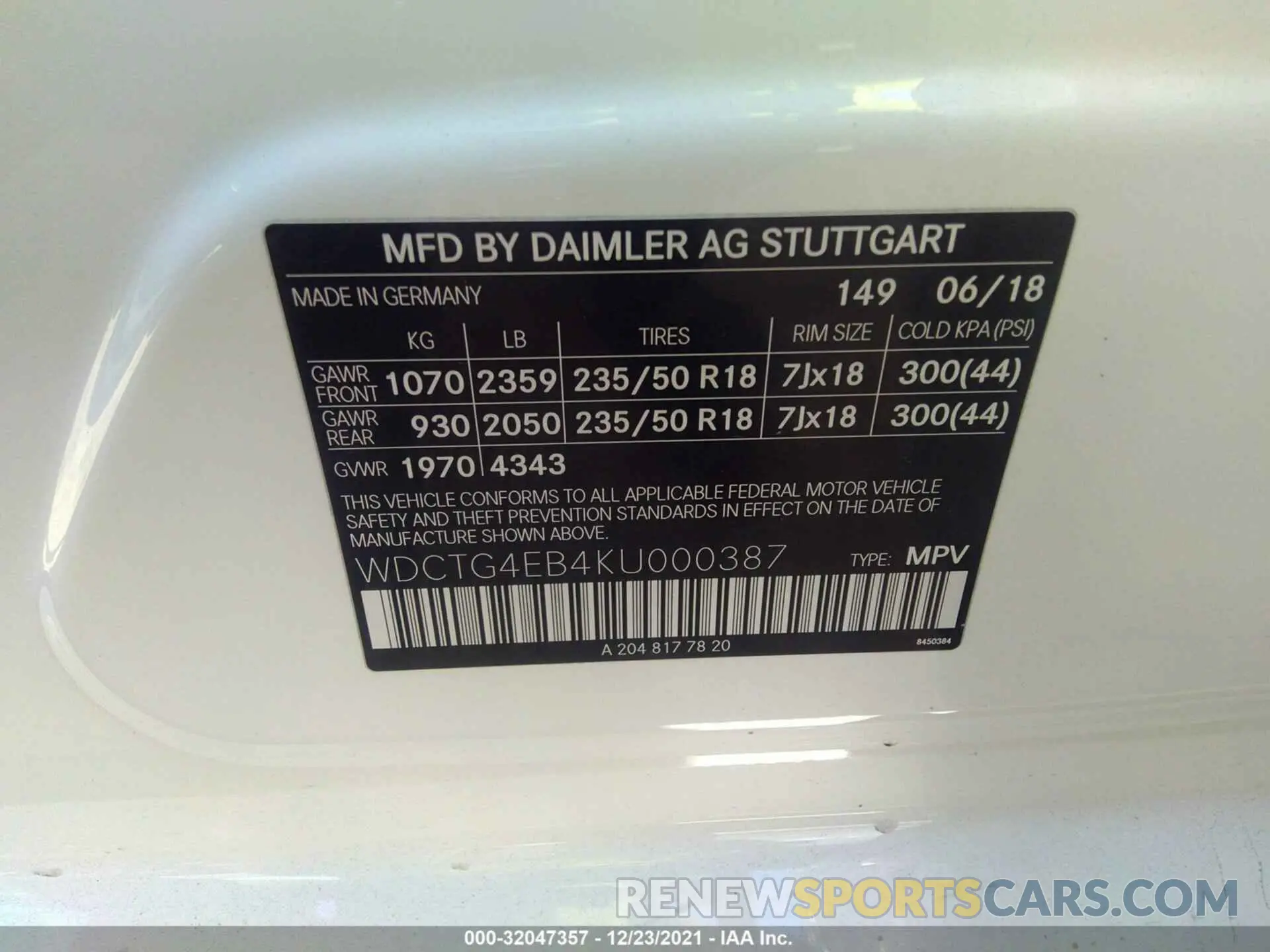 9 fotografías del automóvil dañado WDCTG4EB4KU000387 MERCEDES-BENZ GLA 2019