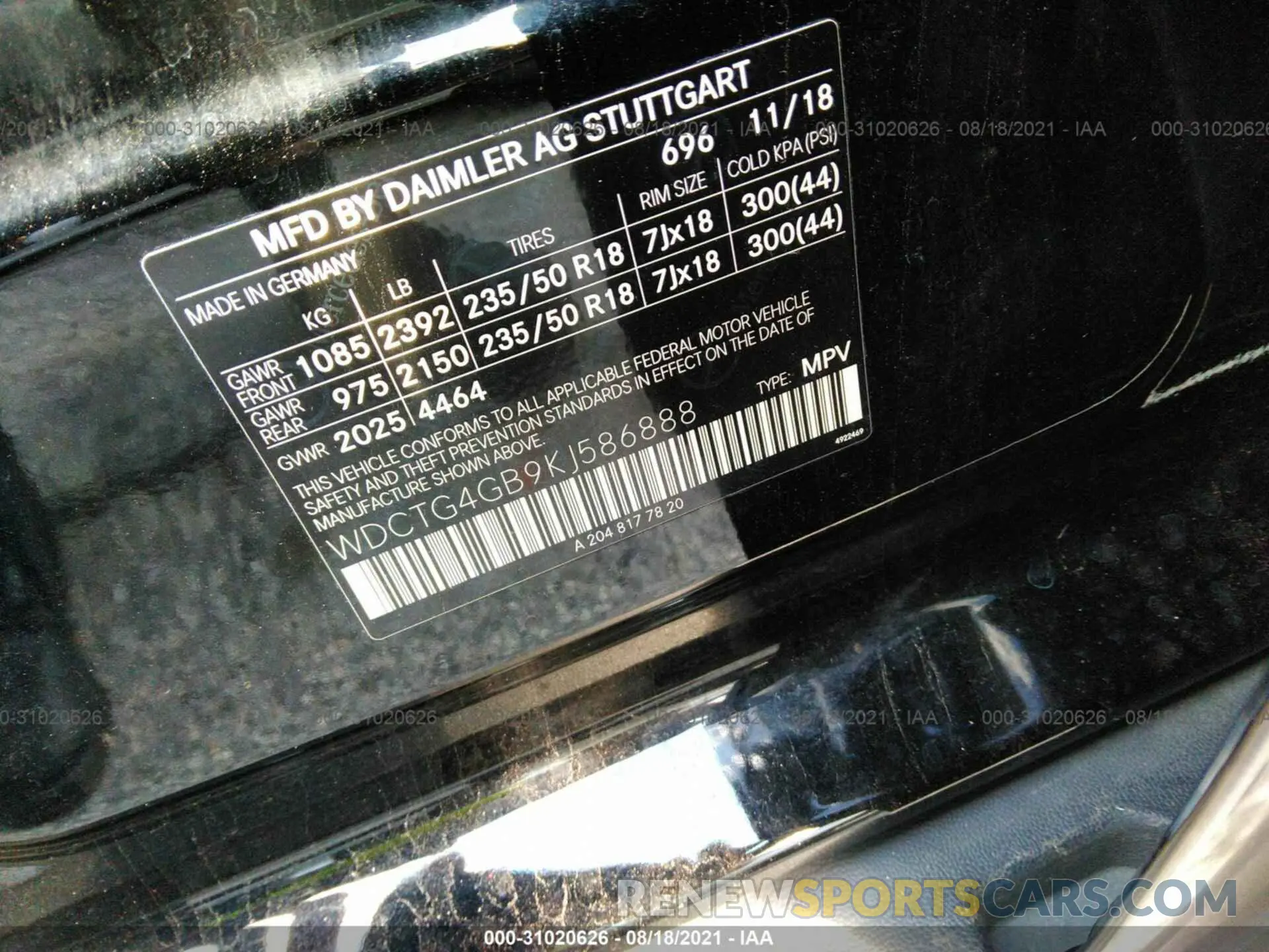 9 fotografías del automóvil dañado WDCTG4GB9KJ586888 MERCEDES-BENZ GLA 2019