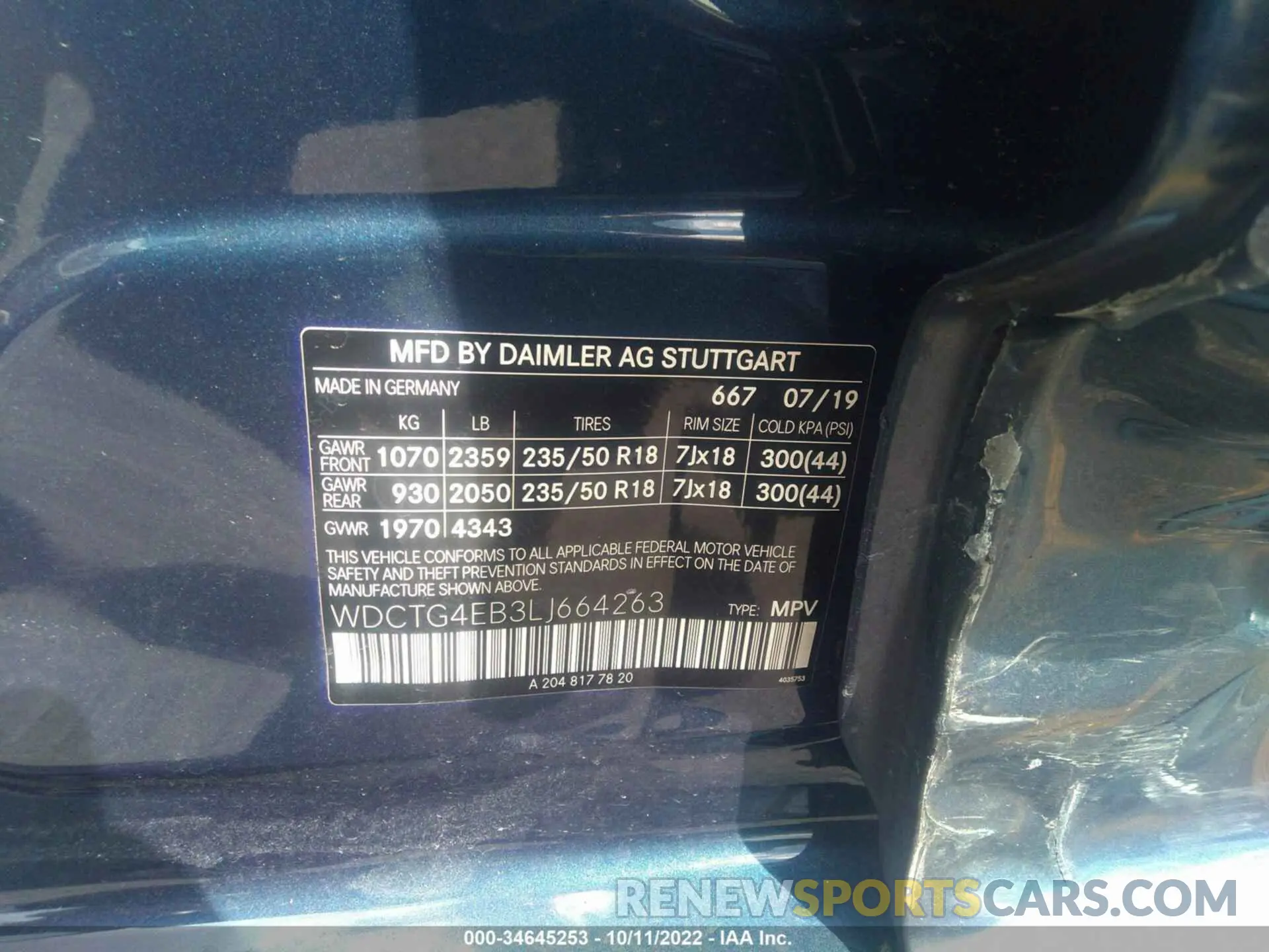 9 fotografías del automóvil dañado WDCTG4EB3LJ664263 MERCEDES-BENZ GLA 2020