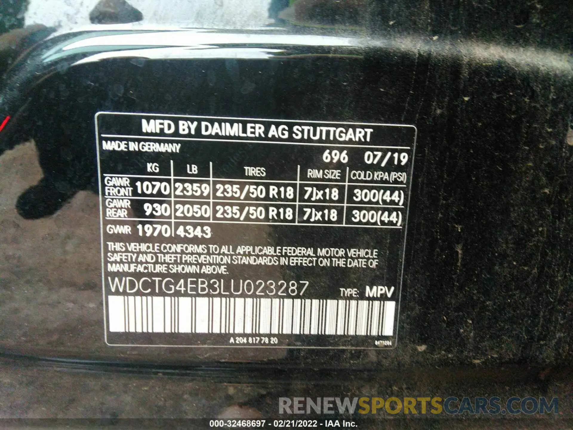 9 fotografías del automóvil dañado WDCTG4EB3LU023287 MERCEDES-BENZ GLA 2020