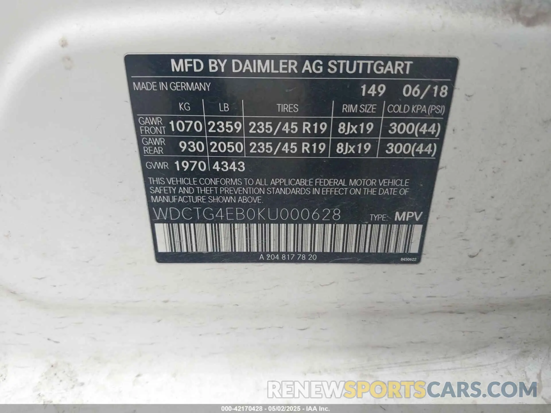 9 fotografías del automóvil dañado WDCTG4EB0KU000628 MERCEDES-BENZ GLA 250 2019