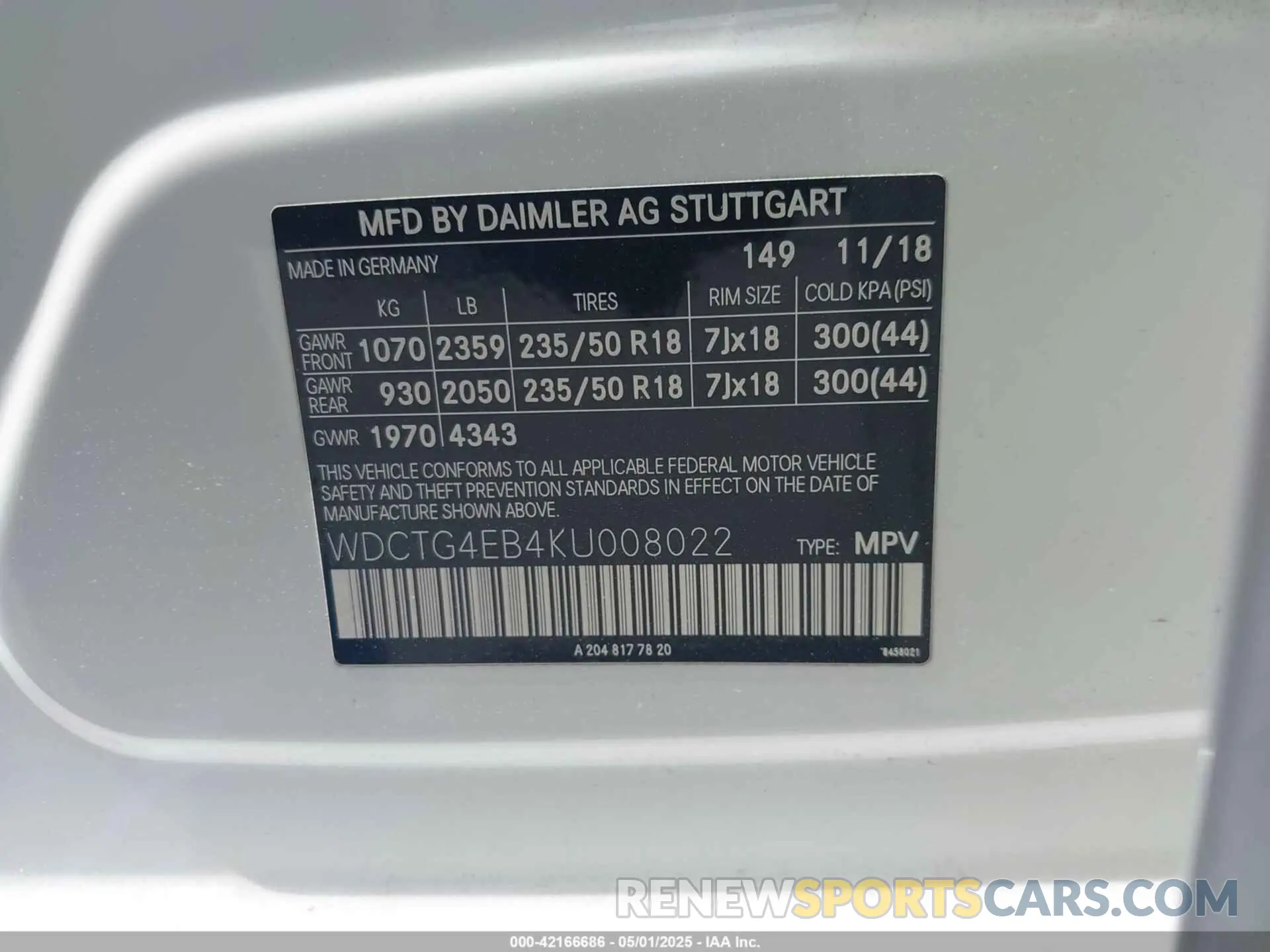 9 fotografías del automóvil dañado WDCTG4EB4KU008022 MERCEDES-BENZ GLA 250 2019