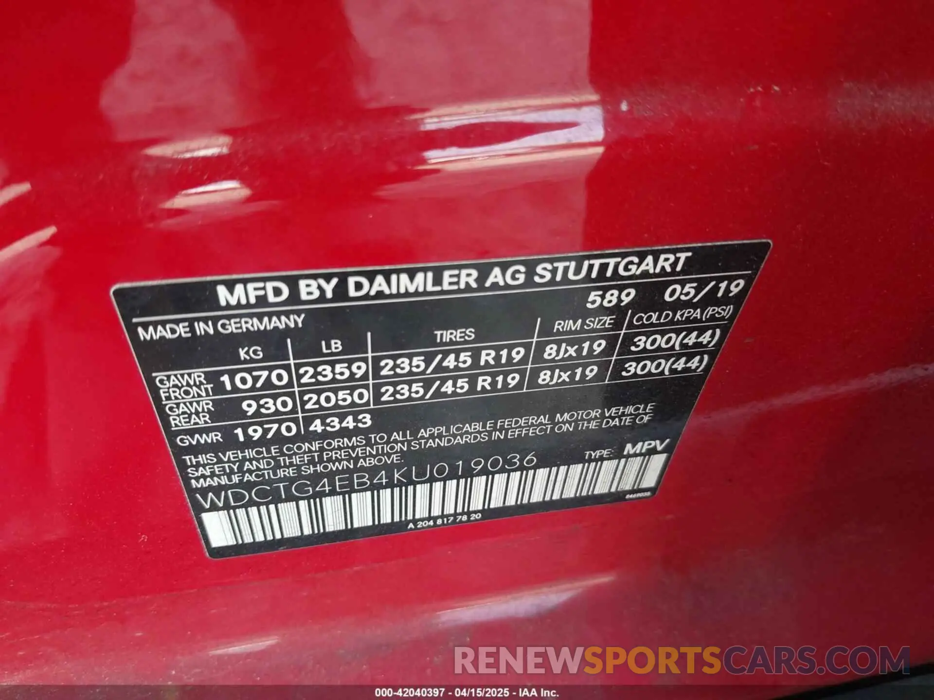 9 fotografías del automóvil dañado WDCTG4EB4KU019036 MERCEDES-BENZ GLA 250 2019