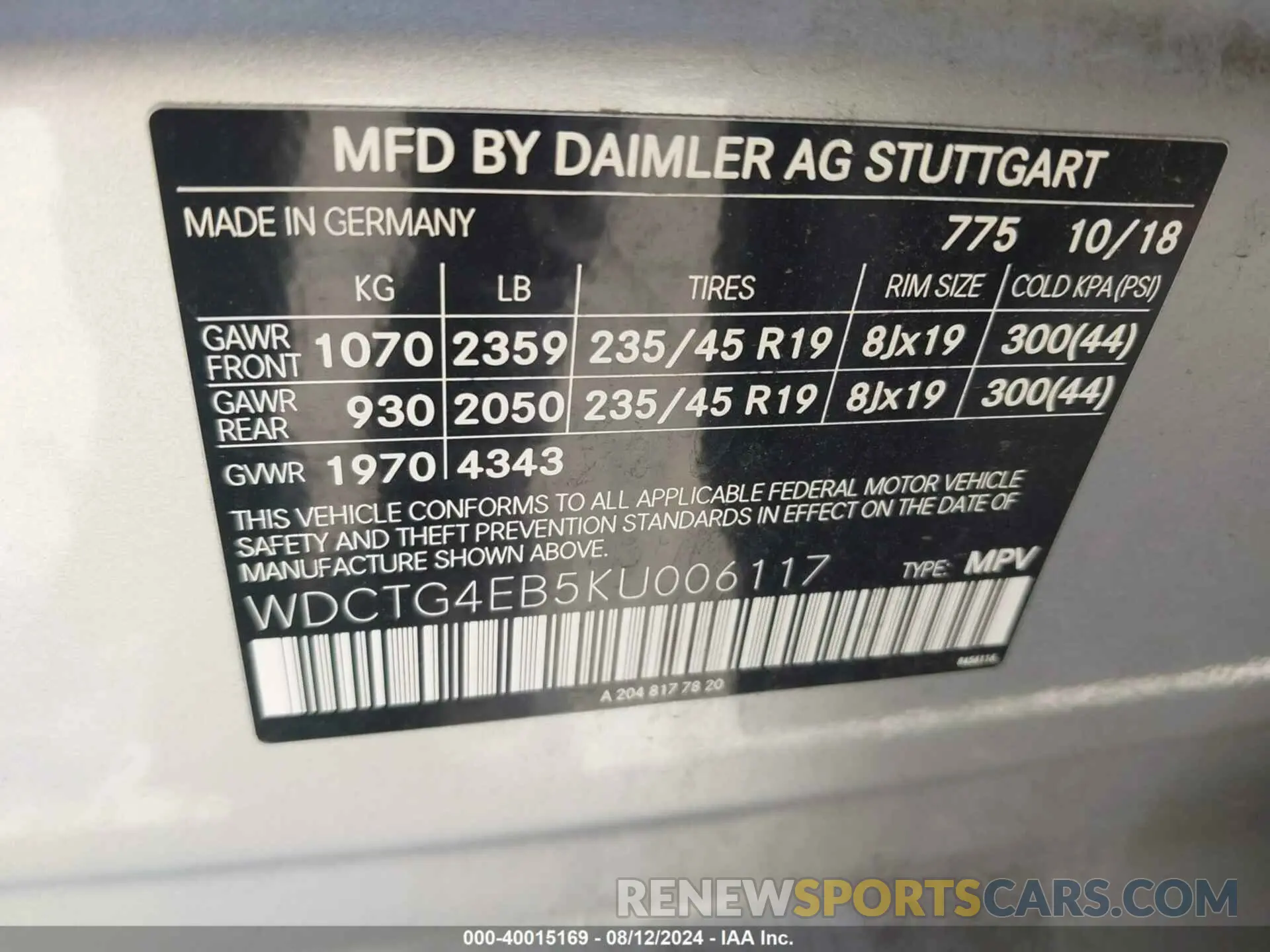 9 fotografías del automóvil dañado WDCTG4EB5KU006117 MERCEDES-BENZ GLA 250 2019