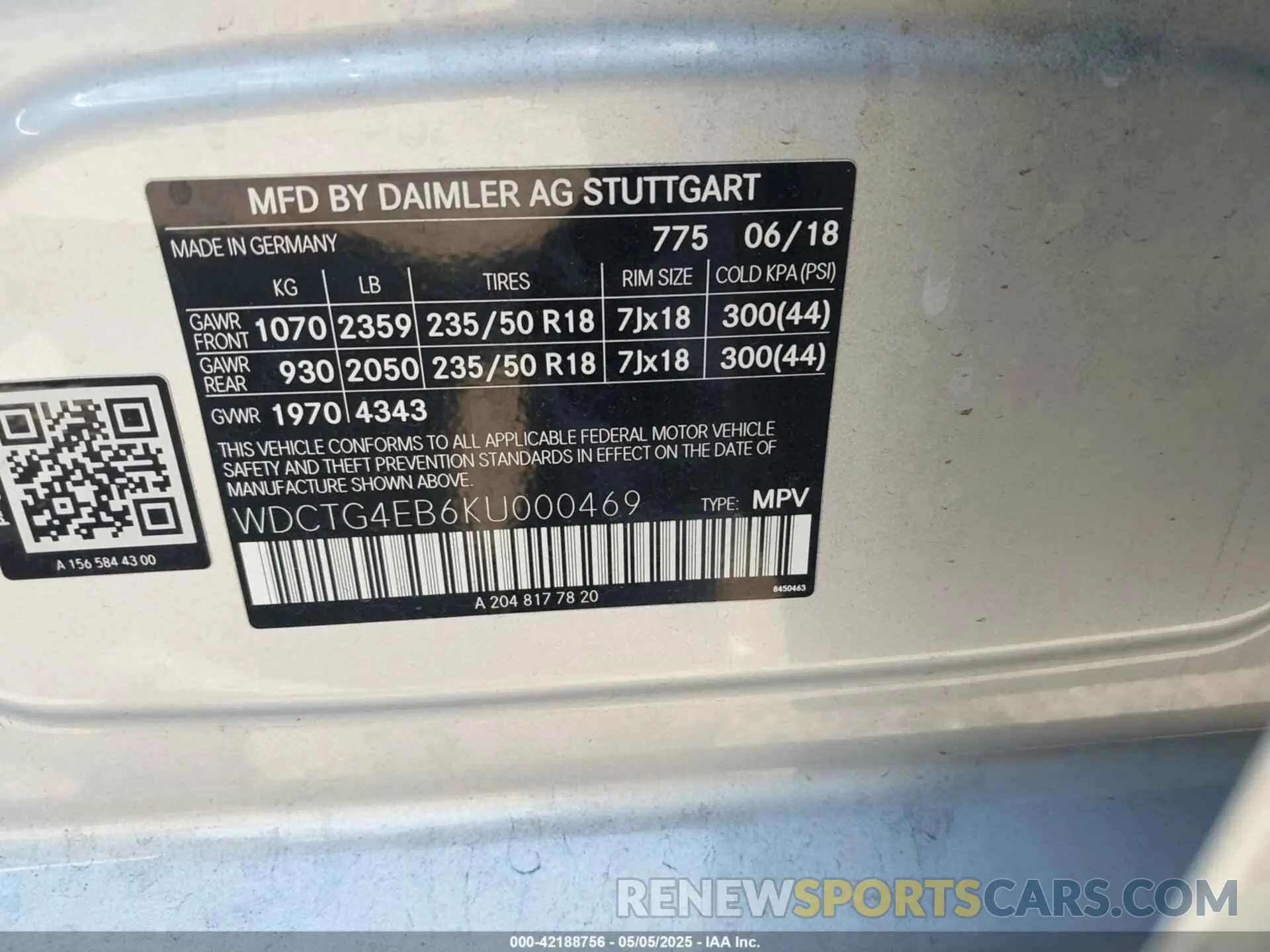 9 fotografías del automóvil dañado WDCTG4EB6KU000469 MERCEDES-BENZ GLA 250 2019