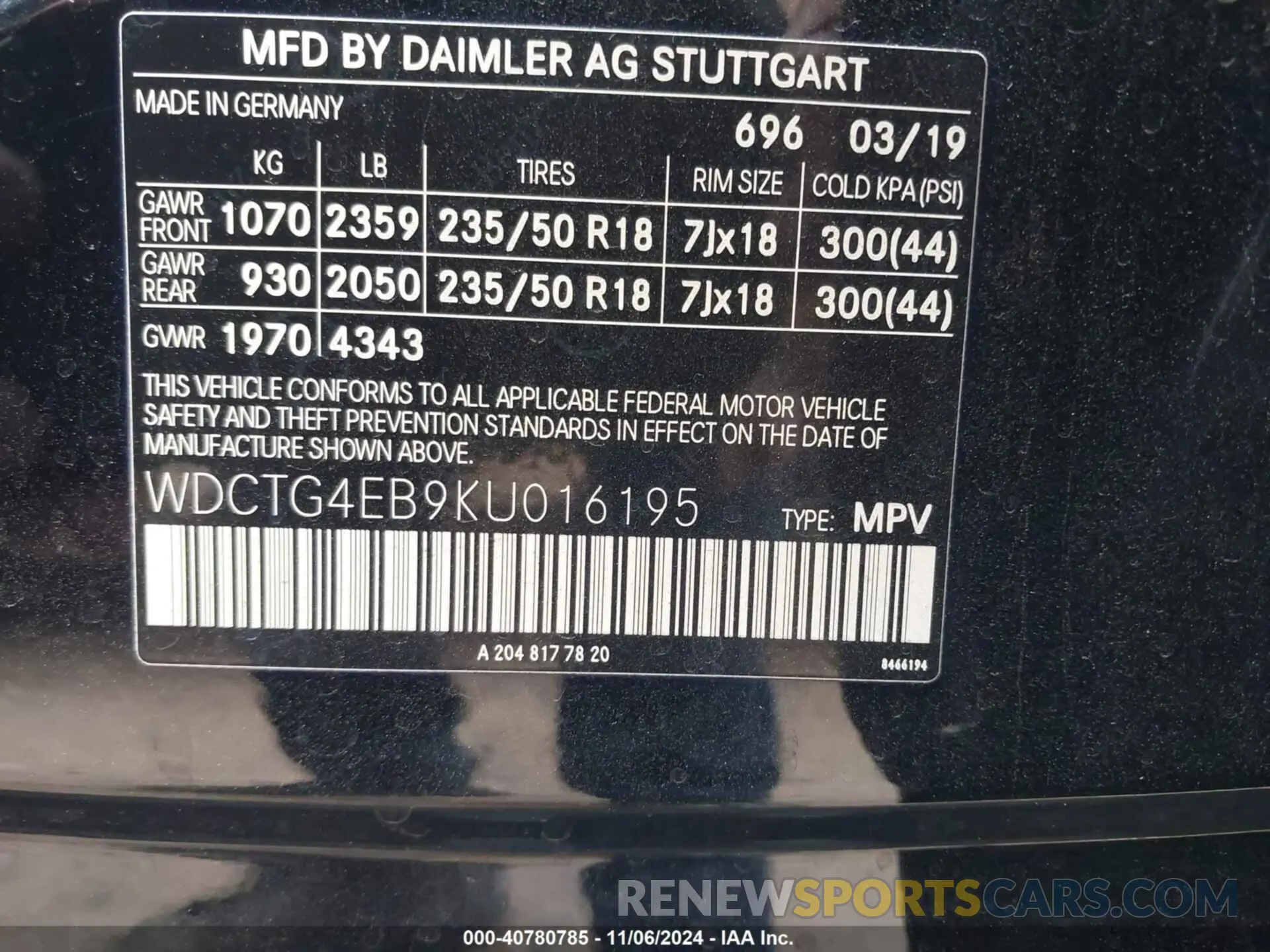 9 fotografías del automóvil dañado WDCTG4EB9KU016195 MERCEDES-BENZ GLA 250 2019