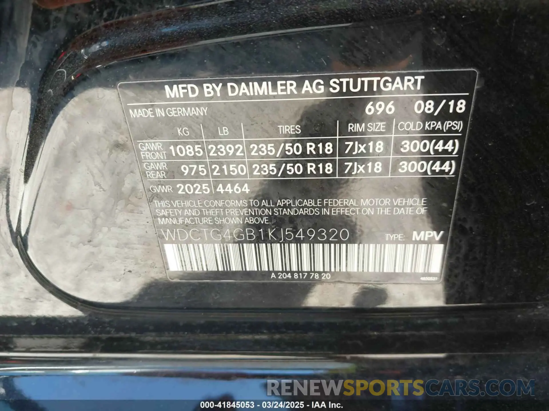 9 fotografías del automóvil dañado WDCTG4GB1KJ549320 MERCEDES-BENZ GLA 250 2019