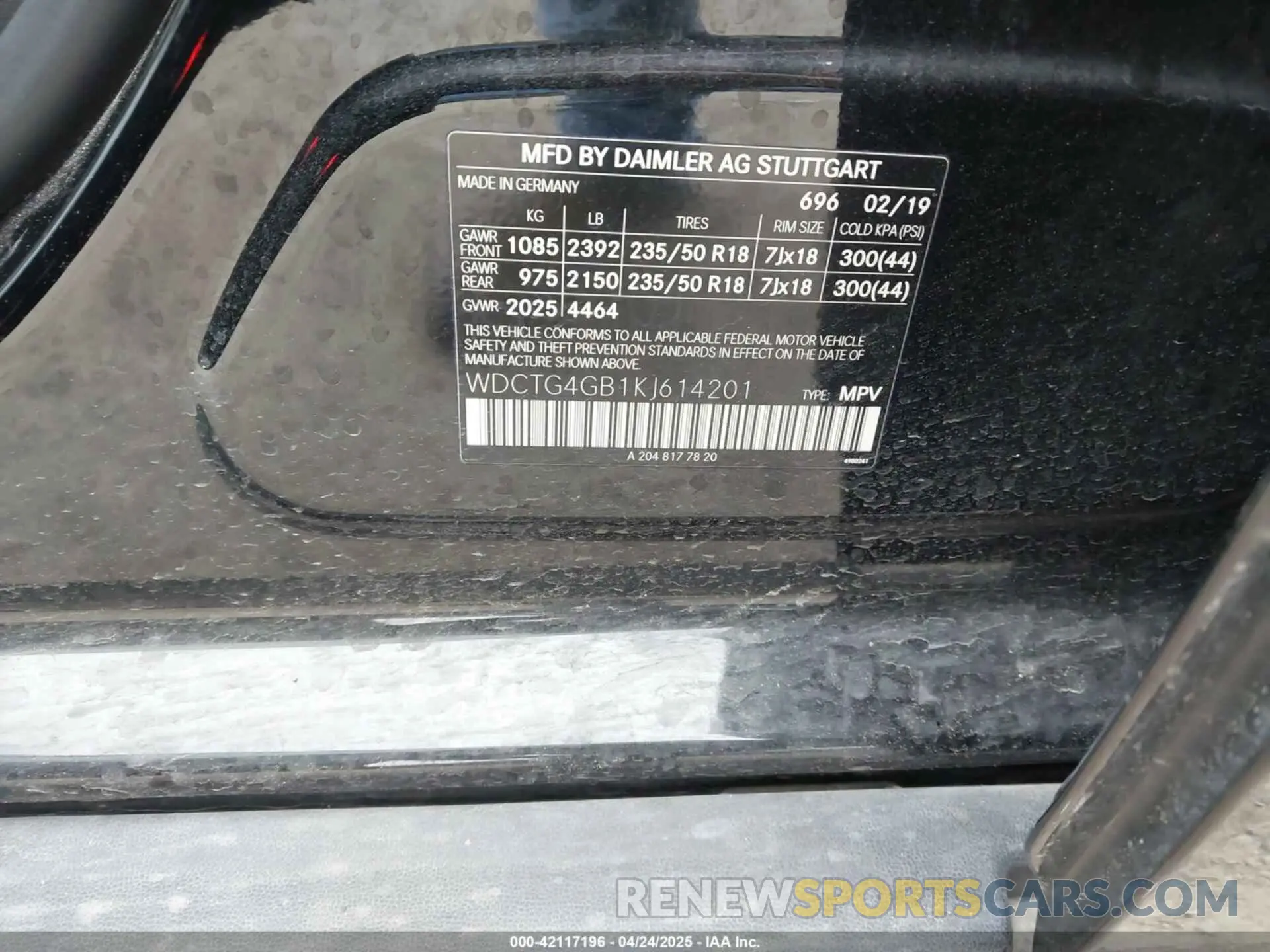 9 fotografías del automóvil dañado WDCTG4GB1KJ614201 MERCEDES-BENZ GLA 250 2019