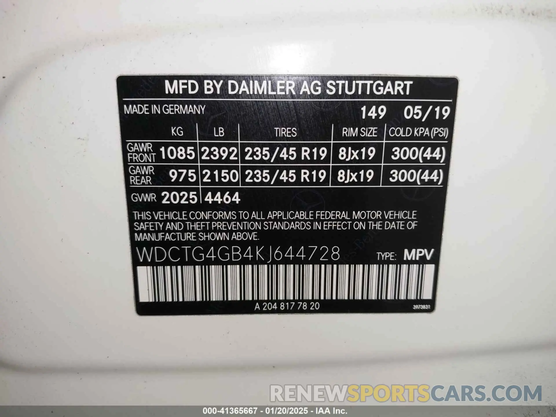 9 fotografías del automóvil dañado WDCTG4GB4KJ644728 MERCEDES-BENZ GLA 250 2019