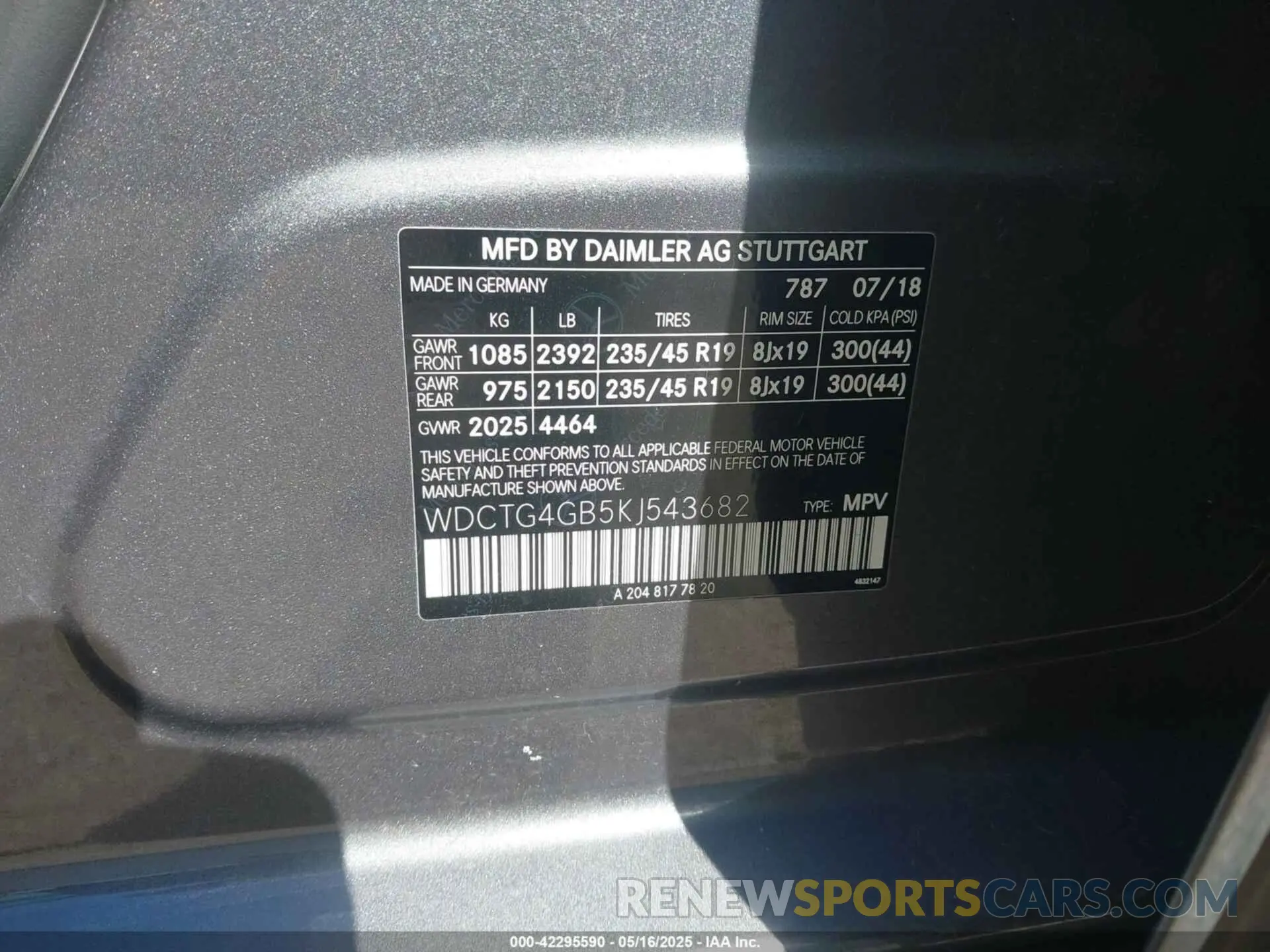 9 fotografías del automóvil dañado WDCTG4GB5KJ543682 MERCEDES-BENZ GLA 250 2019