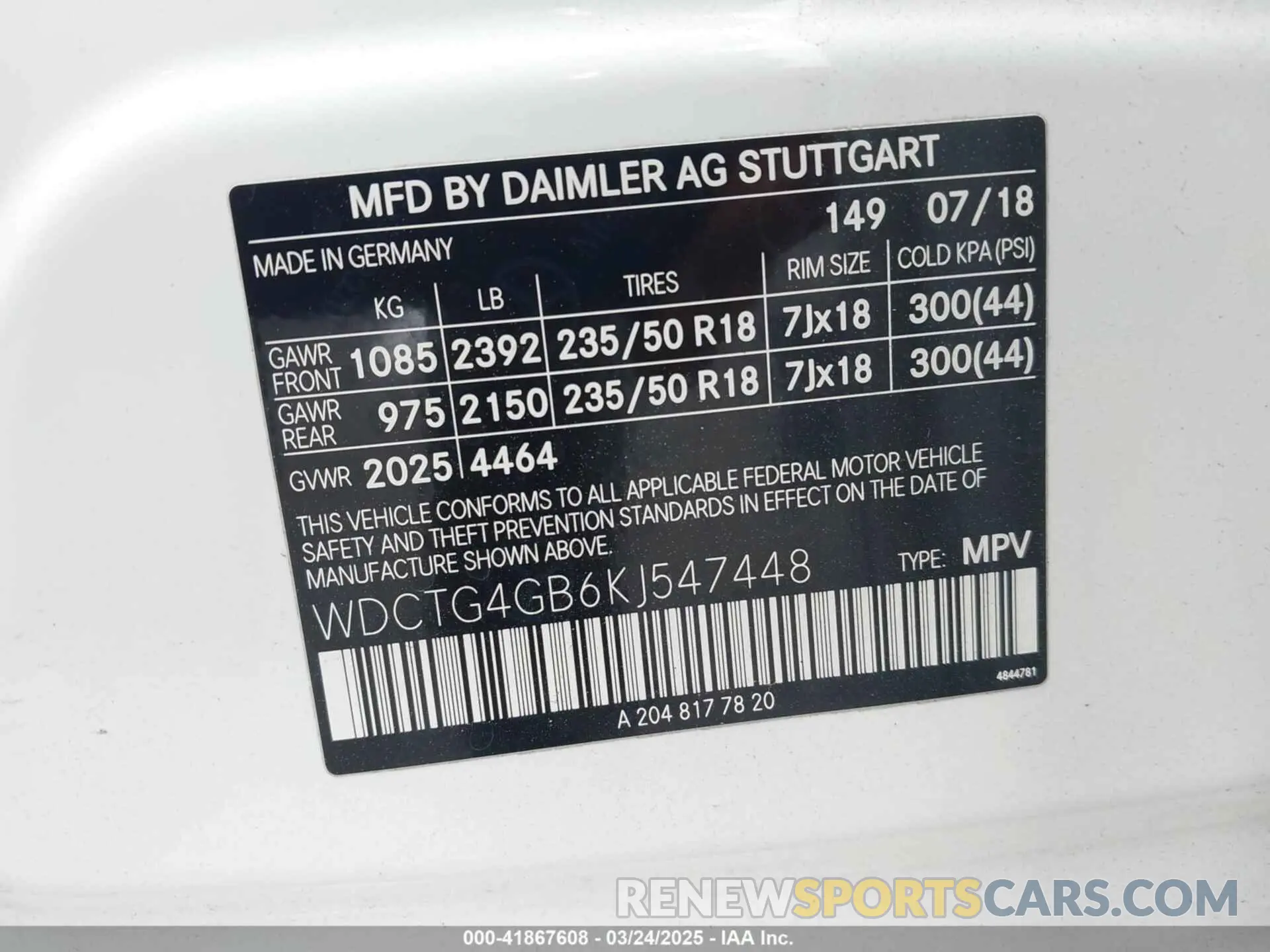 9 fotografías del automóvil dañado WDCTG4GB6KJ547448 MERCEDES-BENZ GLA 250 2019