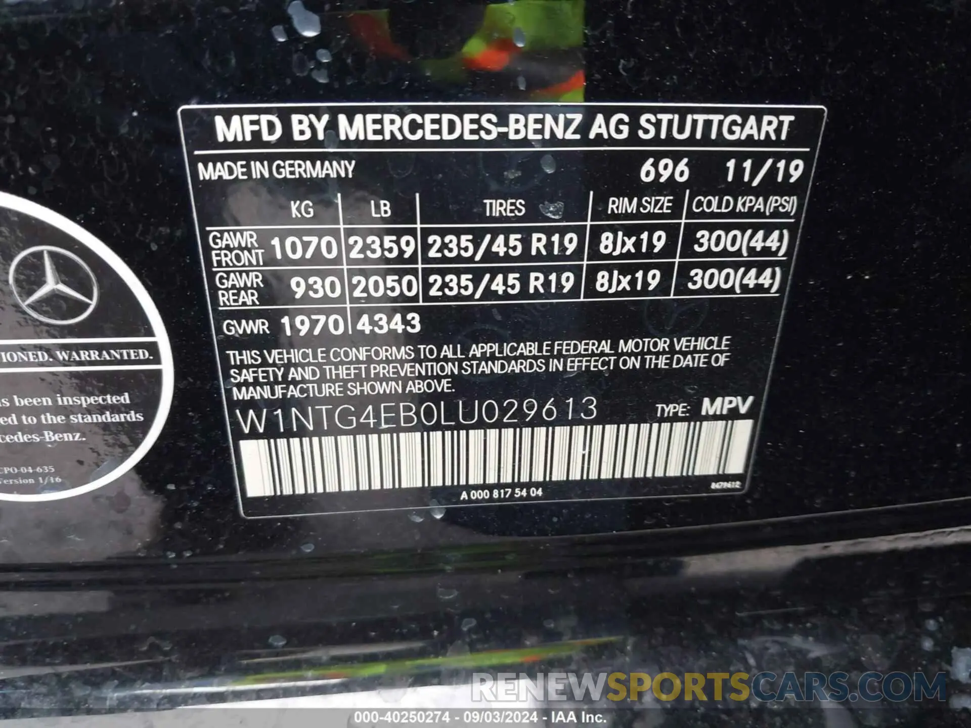 9 fotografías del automóvil dañado W1NTG4EB0LU029613 MERCEDES-BENZ GLA 250 2020