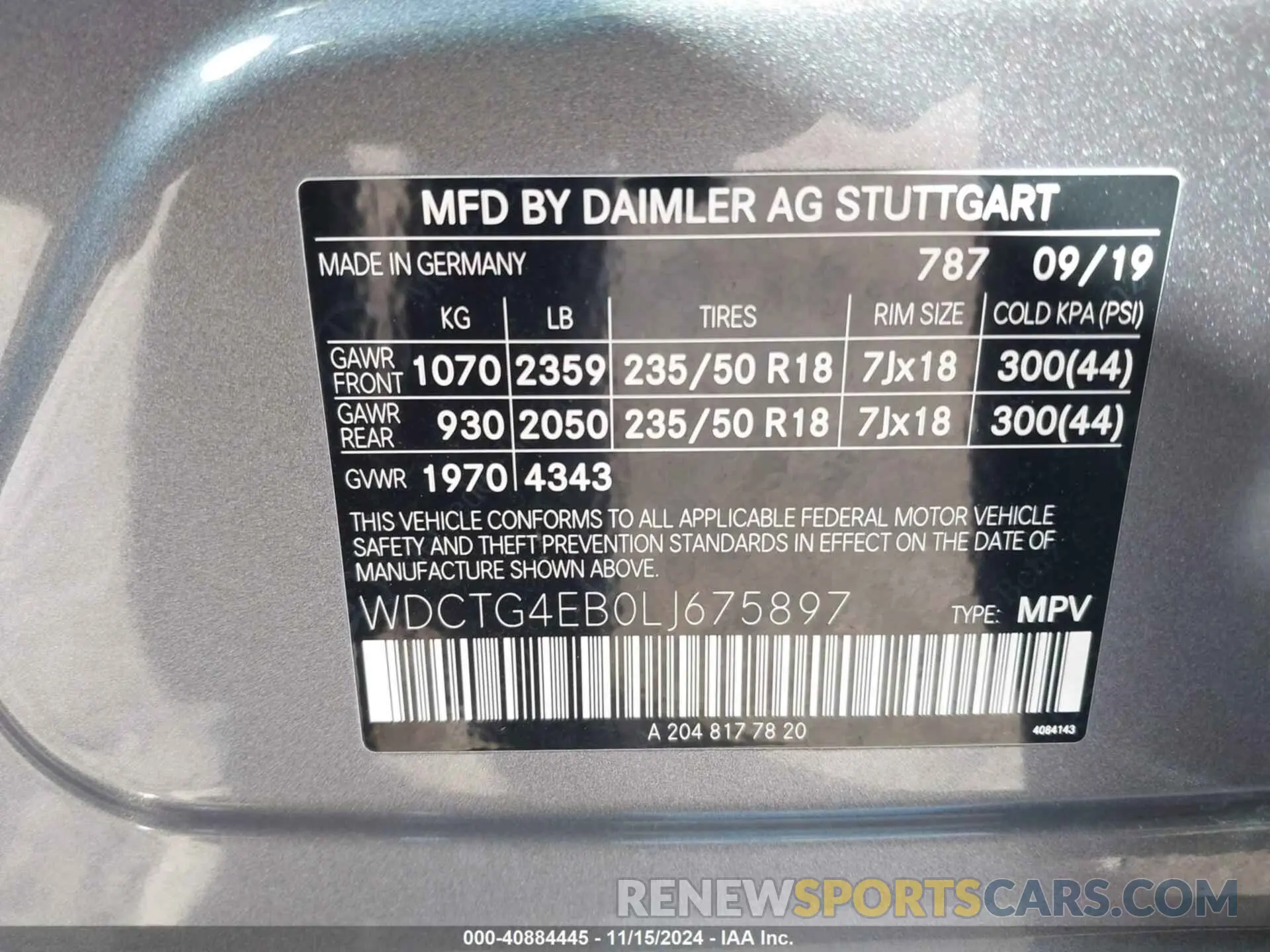 9 fotografías del automóvil dañado WDCTG4EB0LJ675897 MERCEDES-BENZ GLA 250 2020