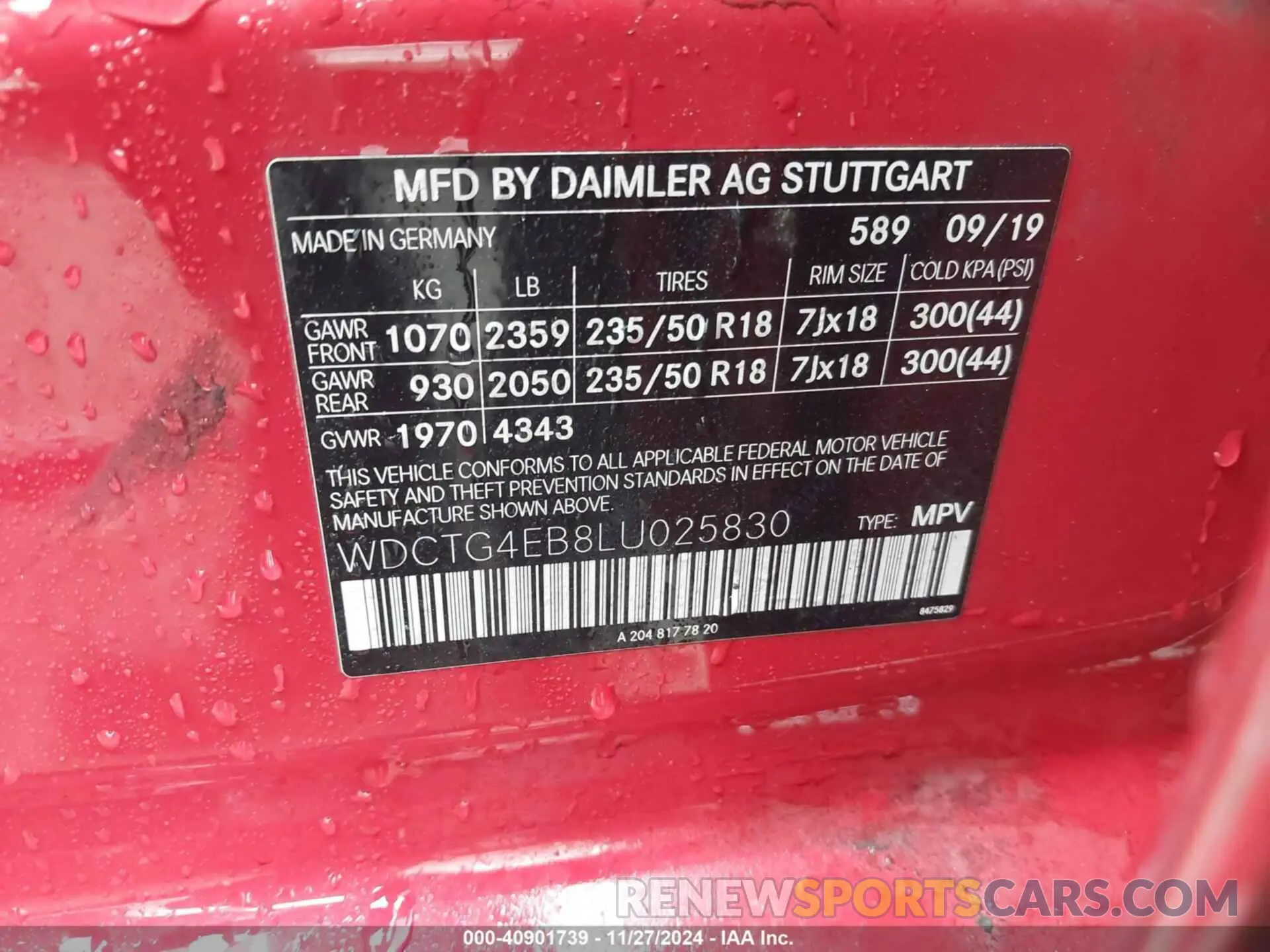 9 fotografías del automóvil dañado WDCTG4EB8LU025830 MERCEDES-BENZ GLA 250 2020