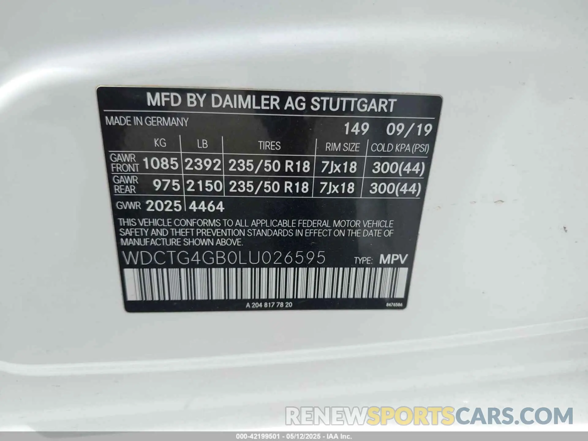 9 fotografías del automóvil dañado WDCTG4GB0LU026595 MERCEDES-BENZ GLA 250 2020