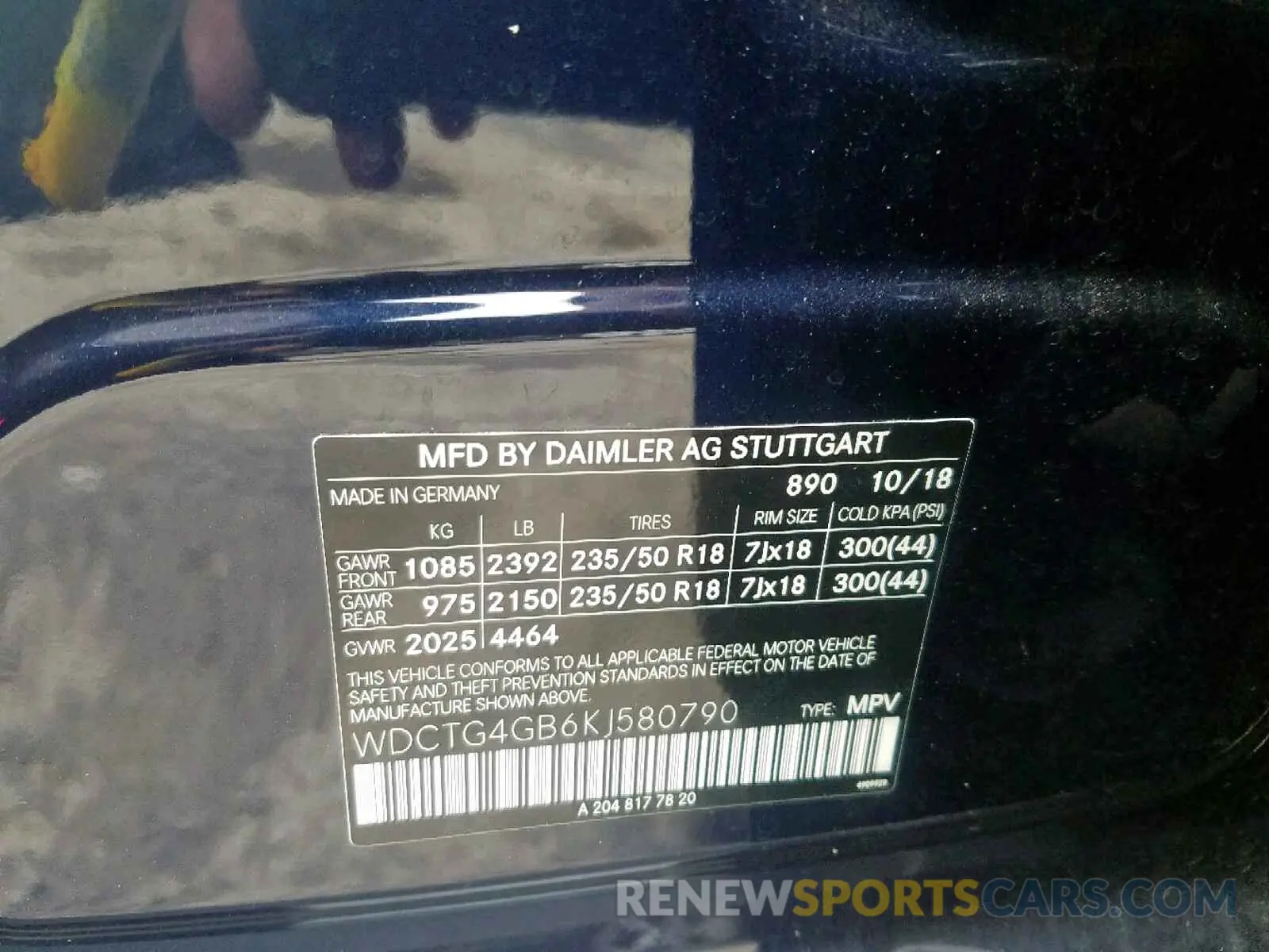 10 fotografías del automóvil dañado WDCTG4GB6KJ580790 MERCEDES-BENZ GLA 250 4M 2019