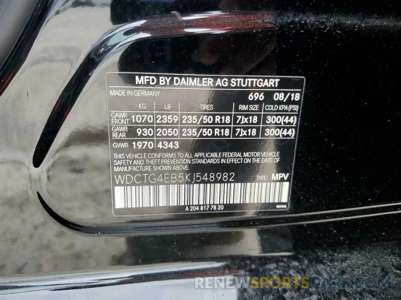 12 fotografías del automóvil dañado WDCTG4EB5KJ548982 MERCEDES-BENZ GLA-CLASS 2019