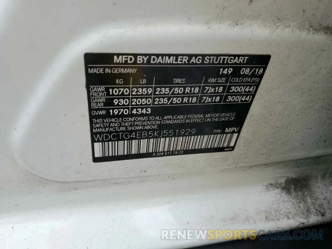 14 fotografías del automóvil dañado WDCTG4EB5KJ551929 MERCEDES-BENZ GLA-CLASS 2019