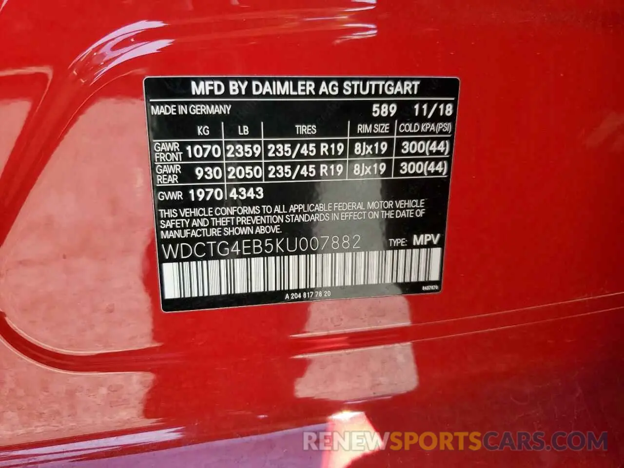 13 fotografías del automóvil dañado WDCTG4EB5KU007882 MERCEDES-BENZ GLA-CLASS 2019