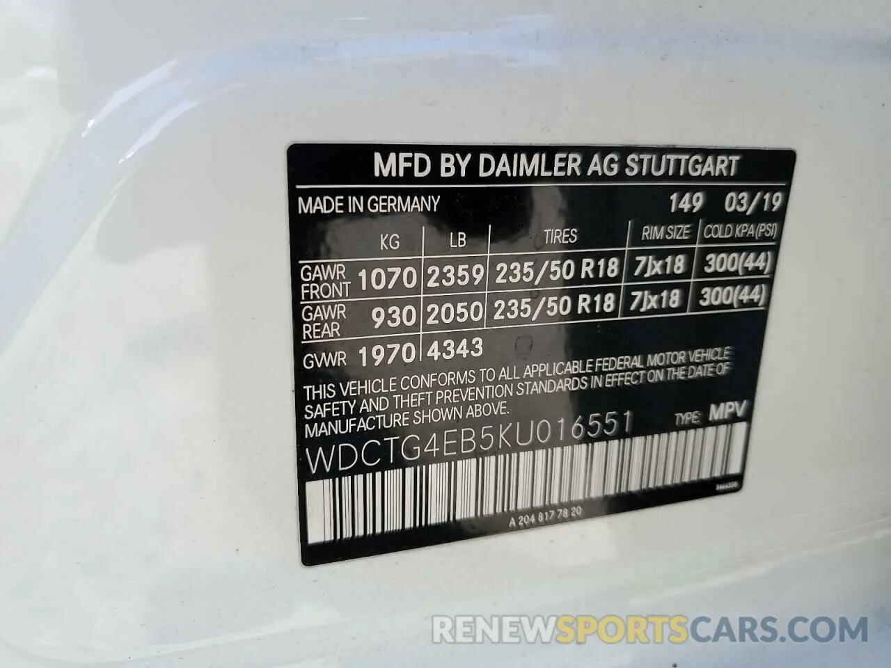 15 fotografías del automóvil dañado WDCTG4EB5KU016551 MERCEDES-BENZ GLA-CLASS 2019