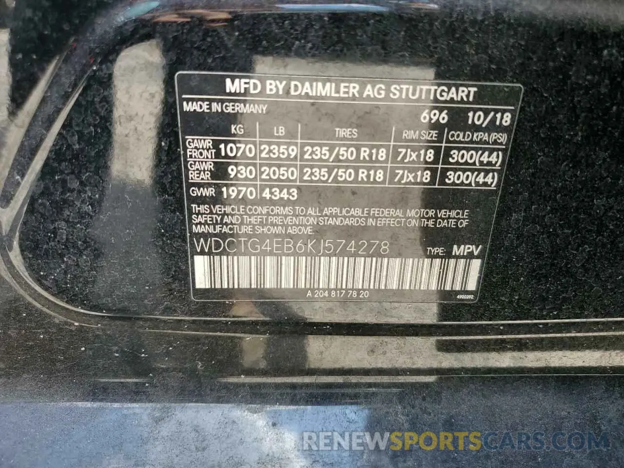 13 fotografías del automóvil dañado WDCTG4EB6KJ574278 MERCEDES-BENZ GLA-CLASS 2019