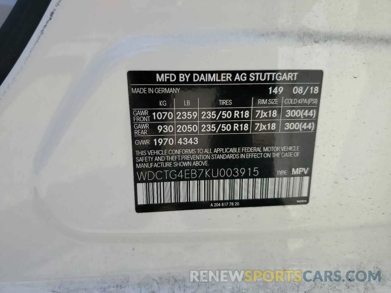 12 fotografías del automóvil dañado WDCTG4EB7KU003915 MERCEDES-BENZ GLA-CLASS 2019